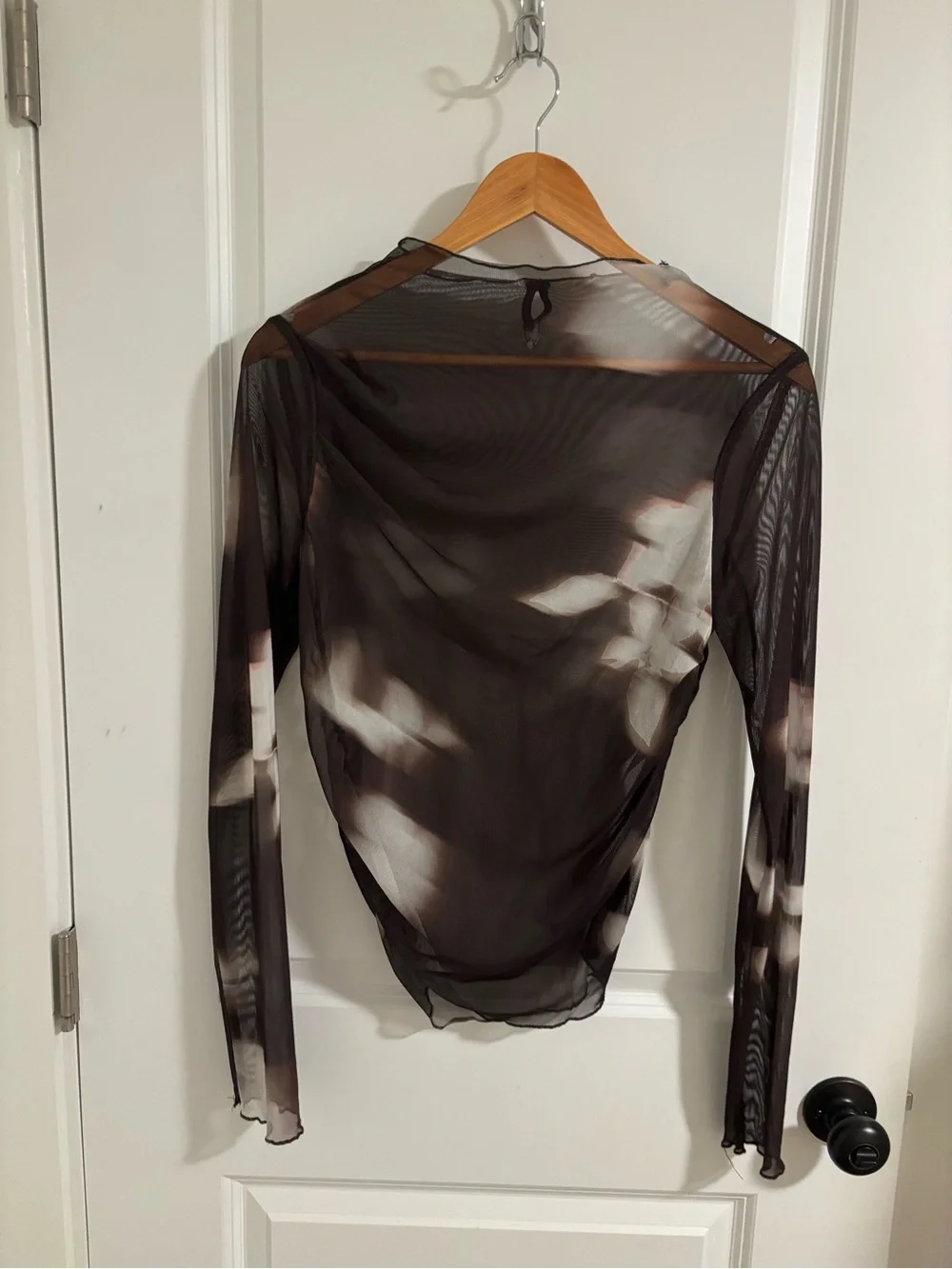 ZARA Set Brown Midi Skirt & Long Sleeve Sheer Top Size Medium